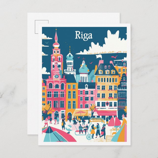 Riga Lettland Art Vintage Reise Postkarte (Vorne/Hinten)