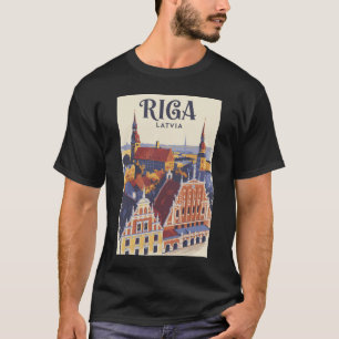 Riga Lettland Illustration Reise Kunst Vintage T-Shirt