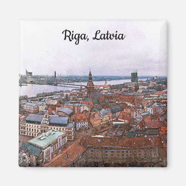 Riga, Lettland Panoramasicht Magnet (Vorne)