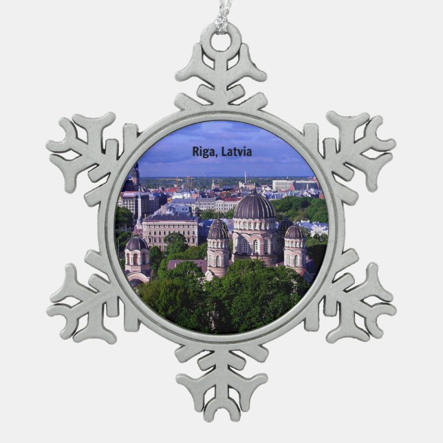 Riga, Lettland Schneeflocken Zinn-Ornament (Vorderseite)