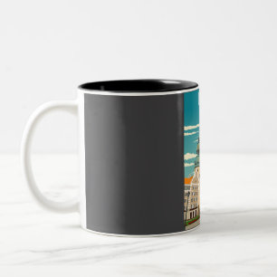 Riga Lettland Vintage Minimal Retro Reiseplakat Zweifarbige Tasse