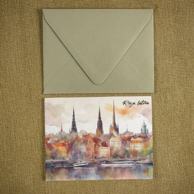 Riga, Lettland Wasserfarben, Stadtansicht Postkarte (colorful riga latvia postcard)