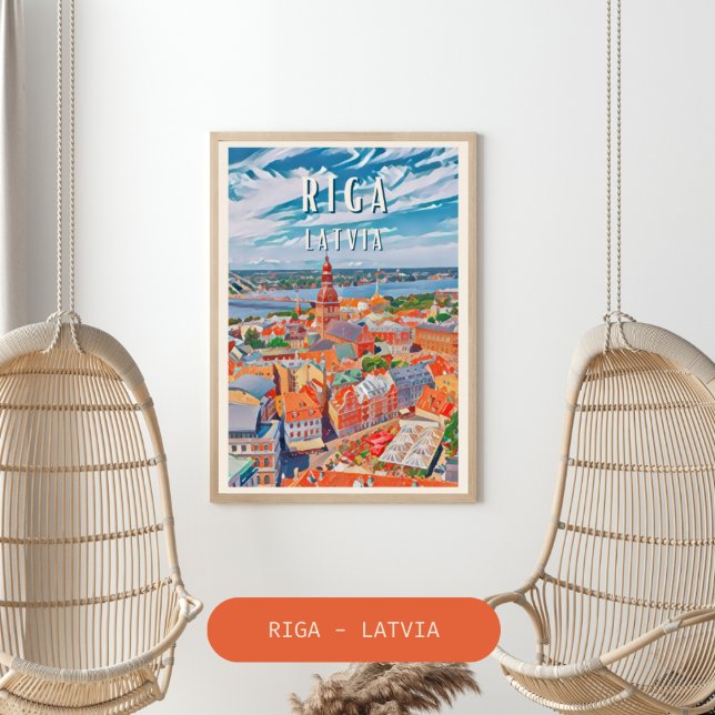 Riga Poster (Riga est la capitale de la Lettonie. Construite sur la mer Baltique au fond de Riga.)