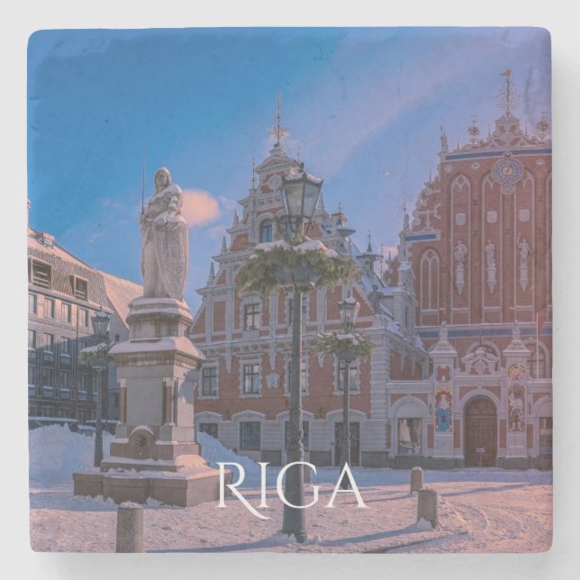 Riga Rathausplatz im Winter Stone Untersetzer (Vorderseite)