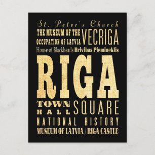 Riga Stadt Lettland Typografie Kunst Postkarte