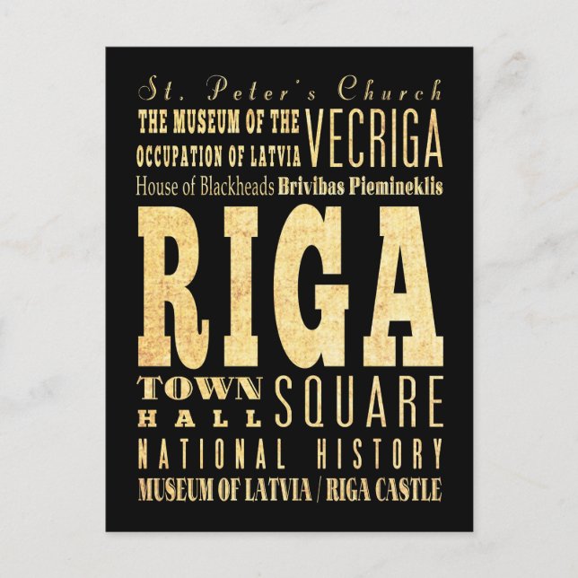Riga Stadt Lettland Typografie Kunst Postkarte (Vorderseite)