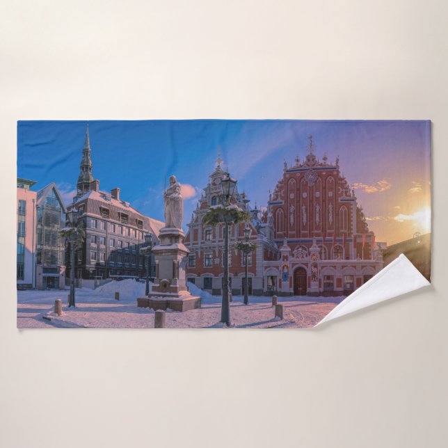 Riga Town Hall Platz im Winter Badhandtuch Set (Badehandtuch)