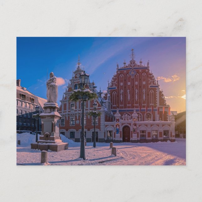 Riga Town Hall Platz im Winter Postkarte (Vorderseite)