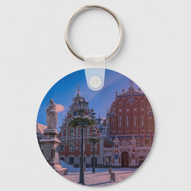 Riga Town Hall Platz im Winter Schlüsselanhänger (Vorderseite)