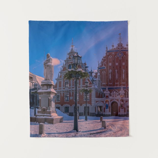 Riga Town Hall Platz im Winter Wandteppich (Vorderseite)