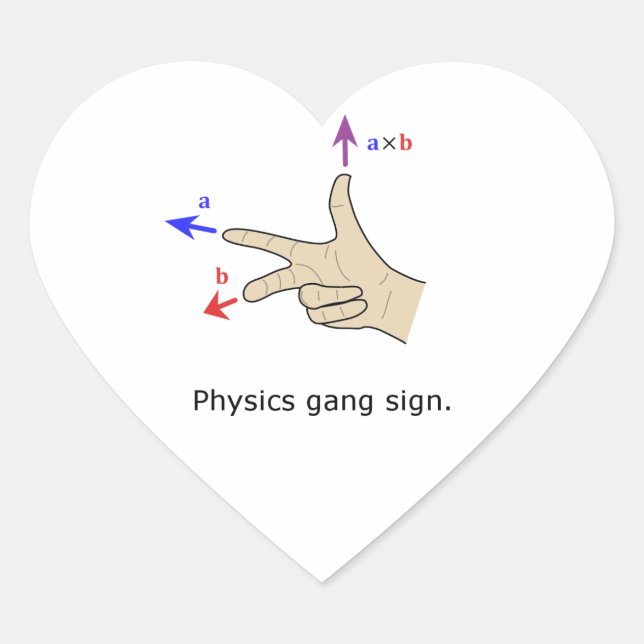 Right hand rule cross product Physics gang sign Herz-Aufkleber (Vorderseite)