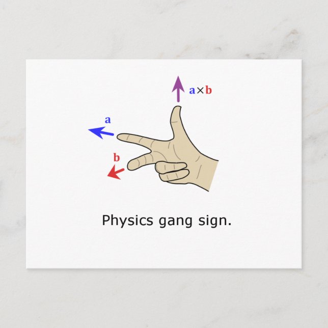Right hand rule cross product Physics gang sign Postkarte (Vorderseite)