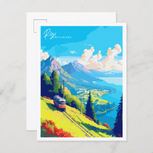 Rigi Schweiz Vintage Reise Illustration Postkarte
