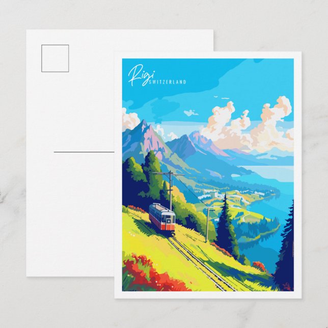 Rigi Schweiz Vintage Reise Illustration Postkarte (Vorne/Hinten)