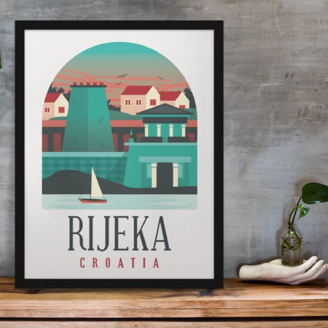 Rijeka Kroatien Vintages Minimalplakat Poster (Rijeka Croatia Vintage Travel Poster)