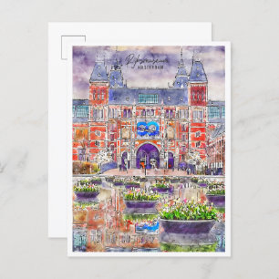 Rijksmuseum Amsterdam Vintage Reise Aquarell Postkarte