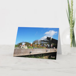 Rijtje Fubby's die in een optocht met madeliefjes. Dankeskarte