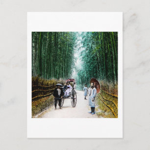 Rikscha auf der Straße nach Kyoto Japan Vintage Postkarte