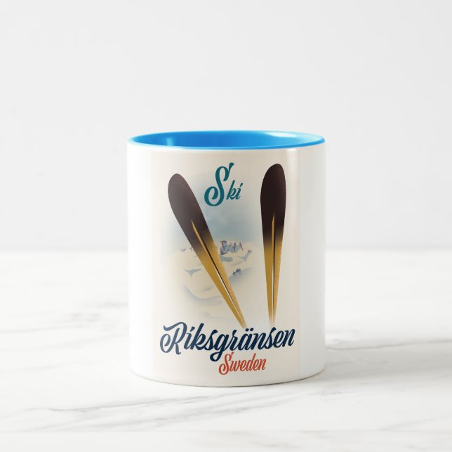 Riksgränsen Schweden Skitotoart Zweifarbige Tasse (Mittel)