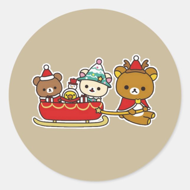 Rilakkuma Weihnachten Runder Aufkleber (Vorderseite)