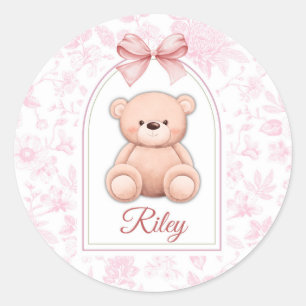 Riley   Benutzerdefiniertes rosa Teddy-Bär-Kinderz Runder Aufkleber