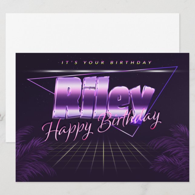 Riley Name Vorname lila retro Karte Geburtstag (Vorne/Hinten)