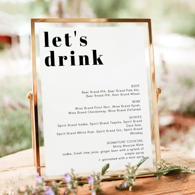 RILEY Retro Bold Let's Drink Bar Menu Poster (Von Creator hochgeladen)