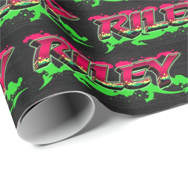 Riley Vorname Name Graffiti red green Geschenkpapier (Rolleneckpunkt)