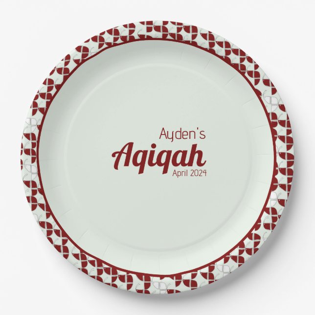 RIMPLIZIERTES, weißes Muster, Aqiqah Babydusche Pappteller (Vorderseite)