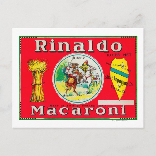 Rinaldo Macaroni LabelPhiladelphia, PA Postkarte (Vorderseite)