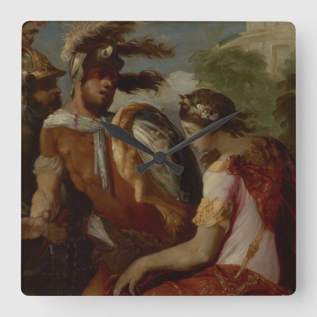 Rinaldo und das Spiegel-Schild, c.1650-55 Quadratische Wanduhr (Vorderseite)