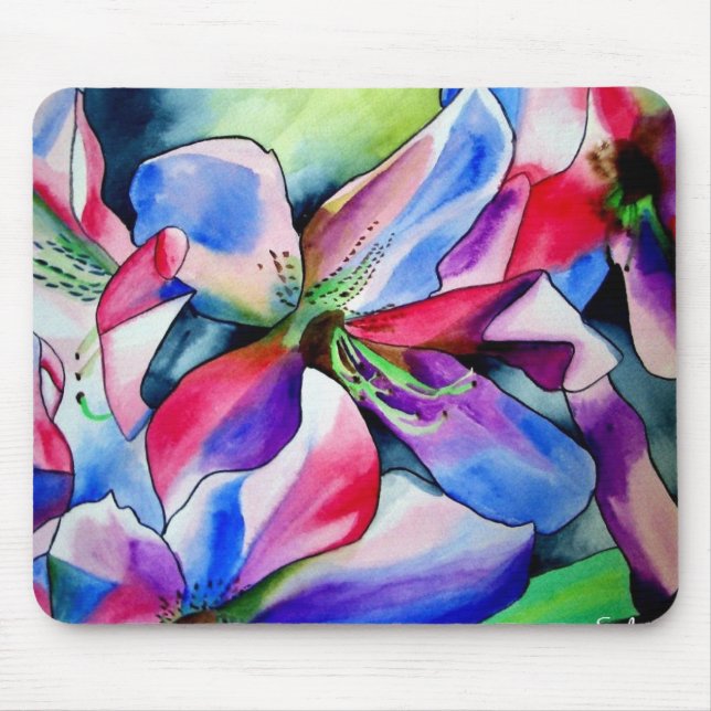 Rinbow Azalea Blume Aquarellmalerei Mousepad (Vorne)