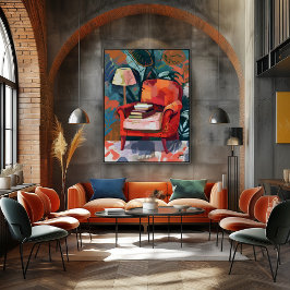 Rincón de Lectura: Arte Favista con Sillón Rojo. Leinwanddruck