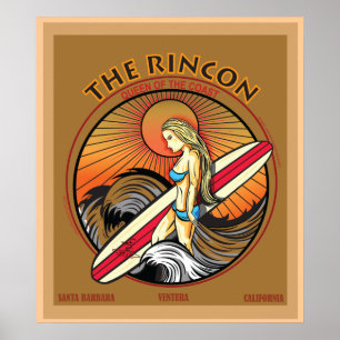 RINCON SAN BARA KALIFORNIEN SURFEN POSTER