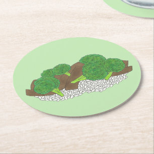 Rind und Broccoli, chinesisch mitgenommen Runder Pappuntersetzer