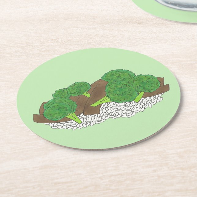 Rind und Broccoli, chinesisch mitgenommen Runder Pappuntersetzer (Angewinkelt)