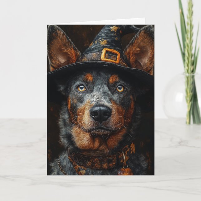 Rinder Hund Halloween Feiertagskarte (Vorderseite)