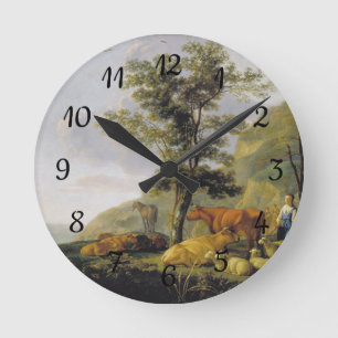 Rinder in der Nähe des Flusses Aelbert Cuyp Runde Wanduhr