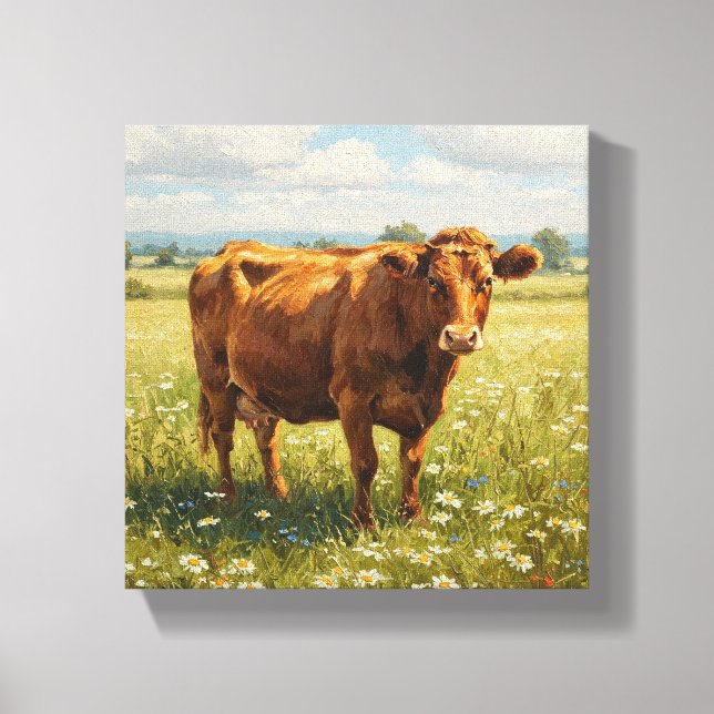 Rinder in der Wildblume Wiese Leinwanddruck (Vorderseite)