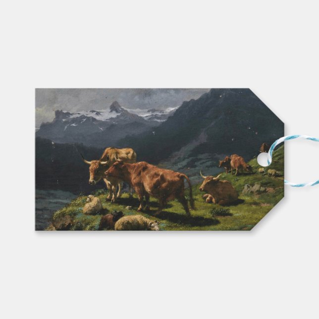 Rinder und Schafe in einer alpinen Landschaft Geschenkanhänger (Vorderseite (Horizontal))