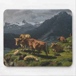 Rinder und Schafe in einer alpinen Landschaft Mousepad
