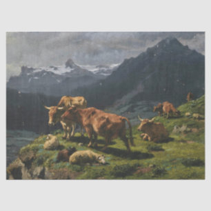 Rinder und Schafe in einer alpinen Landschaft Seidenpapier