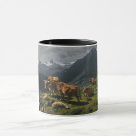 Rinder und Schafe in einer alpinen Landschaft Tasse