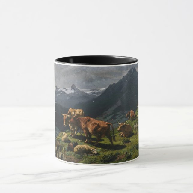 Rinder und Schafe in einer alpinen Landschaft Tasse (Zentrum)