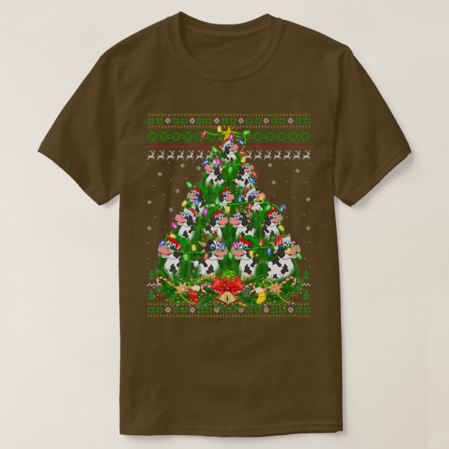 Rinder Xmas Licht Baum Santa Cattle Ugly Christ T-Shirt (Design vorne)