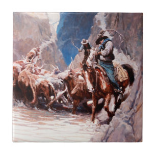 Rinder zusammentreiben in der westlichen Kunst von Fliese