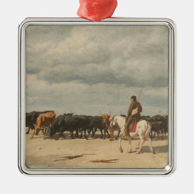 Rinderbestand am Meer (von Eugène Burnand) Ornament Aus Metall (Vorne)