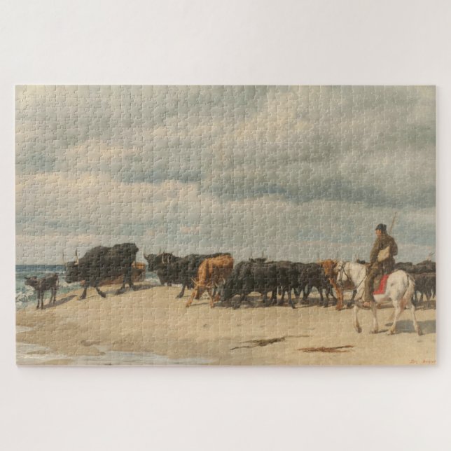 Rinderbestand am Meer (von Eugène Burnand) Puzzle (Horizontal)