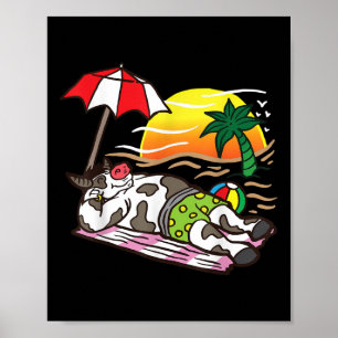 Rinderbraten Kuh beim Sonnenbaden am Strand Lustig Poster