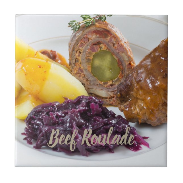 Rindfleisch Roulade mit Kartoffeln und rote Kohlkü Fliese (Vorderseite)
